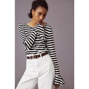 Anthropologie Maeve Flouncy Stripe Women's Blouse Top Shirt Large Ruffle Cuff